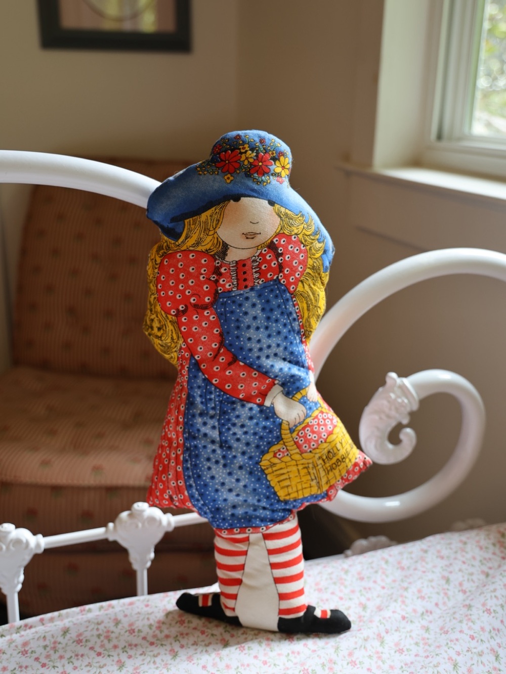 Vintage Holly Hobbie Cloth Pillow Doll Blue Bonnet Handmade Cut and Sew Plush